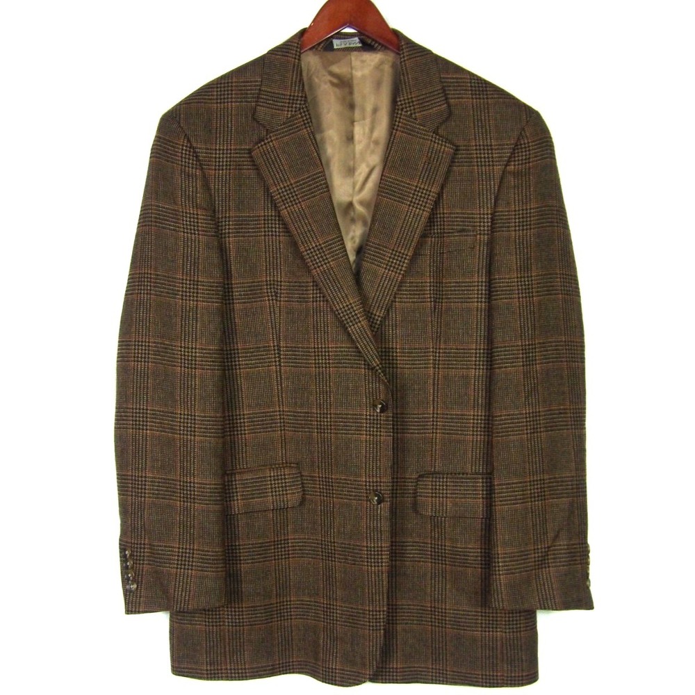 Jos. A. Bank 100%‎ Wool Brown Plaid 2 Button Tweed Blazer Men's 42 Long
